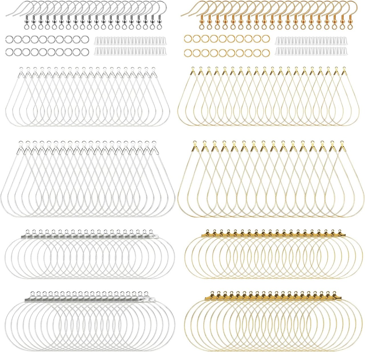 Earring Making Kit with 160PCS Beading Hoop Earring Finding Component Accessories, 80PCS Hooks, 80PCS Jump Rings Loop and 80PCS Earring Backs for Jewelry Making Earring DIY Craft, Teardrop and Round
